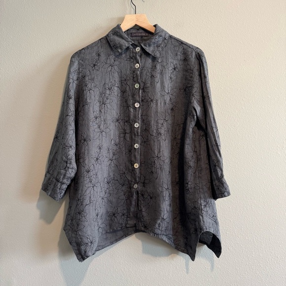 Cut Loose Button Up Shirt Floral Linen Lagenlook Beach Relaxed Fit XS - Picture 1 of 6